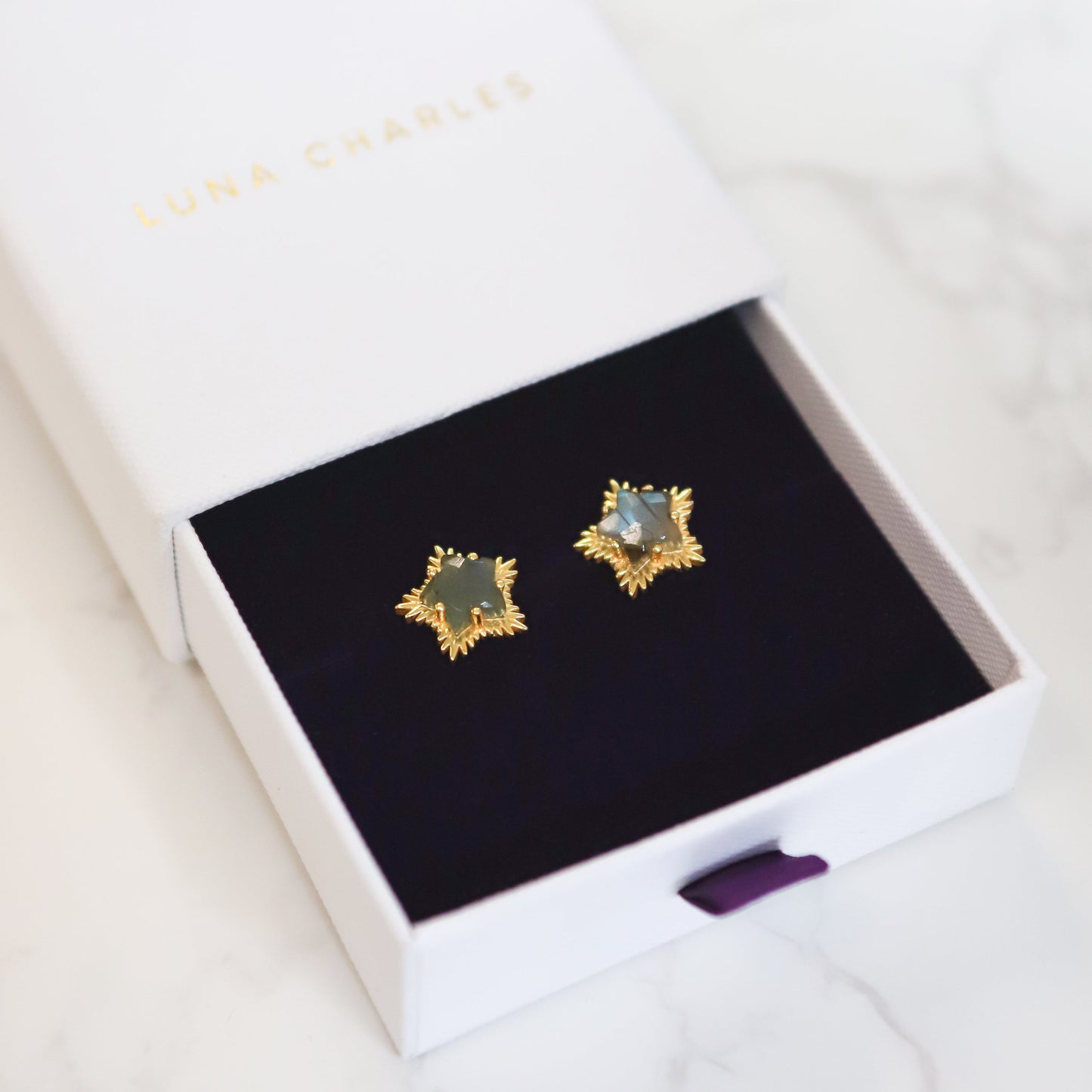 Felicity Labradorite Spiky Star Stud Earrings | 18k Gold Plated