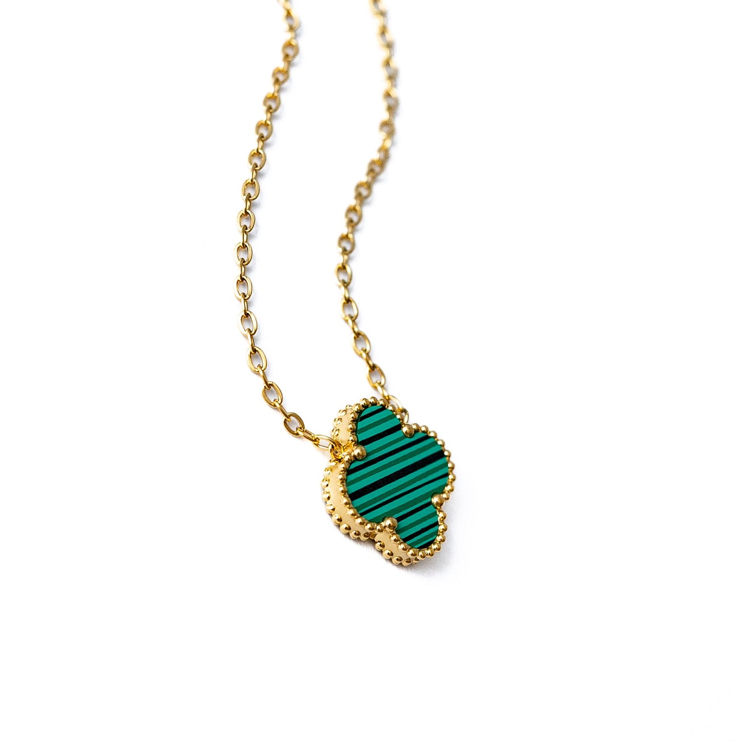 Gold Single Clover Necklace (Green)