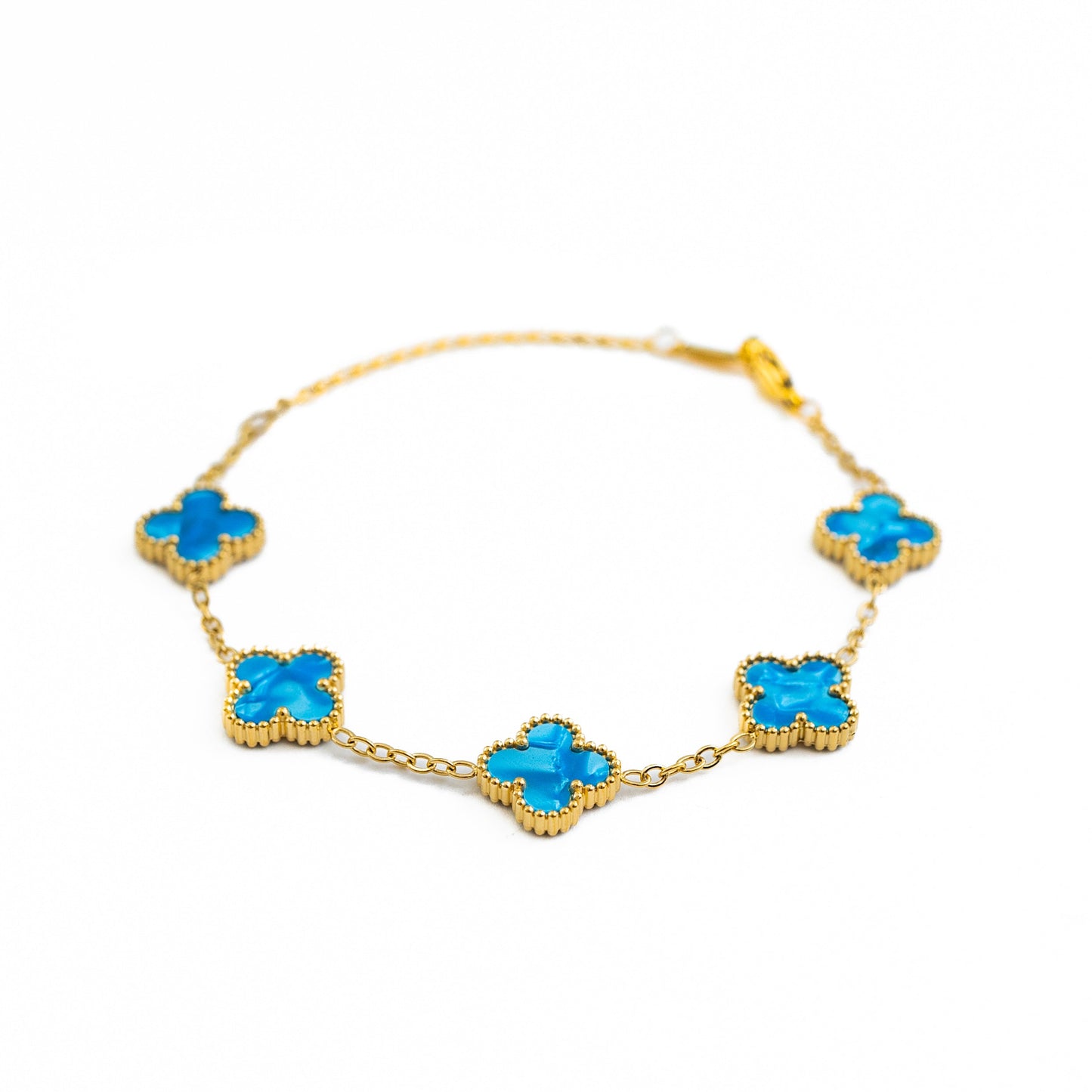 Gold Pearl Clover Bracelet (Blue)