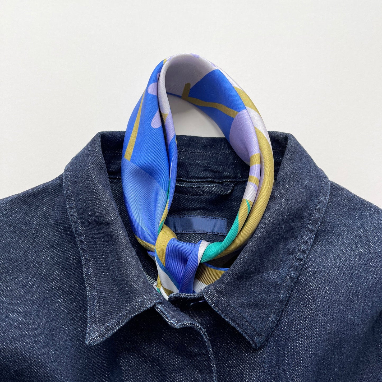 Blue Abstract Lotus Silk Square Scarf - 65cm Double-Sided Print Unisex Bandana Scarf with Hand-rolled Edges