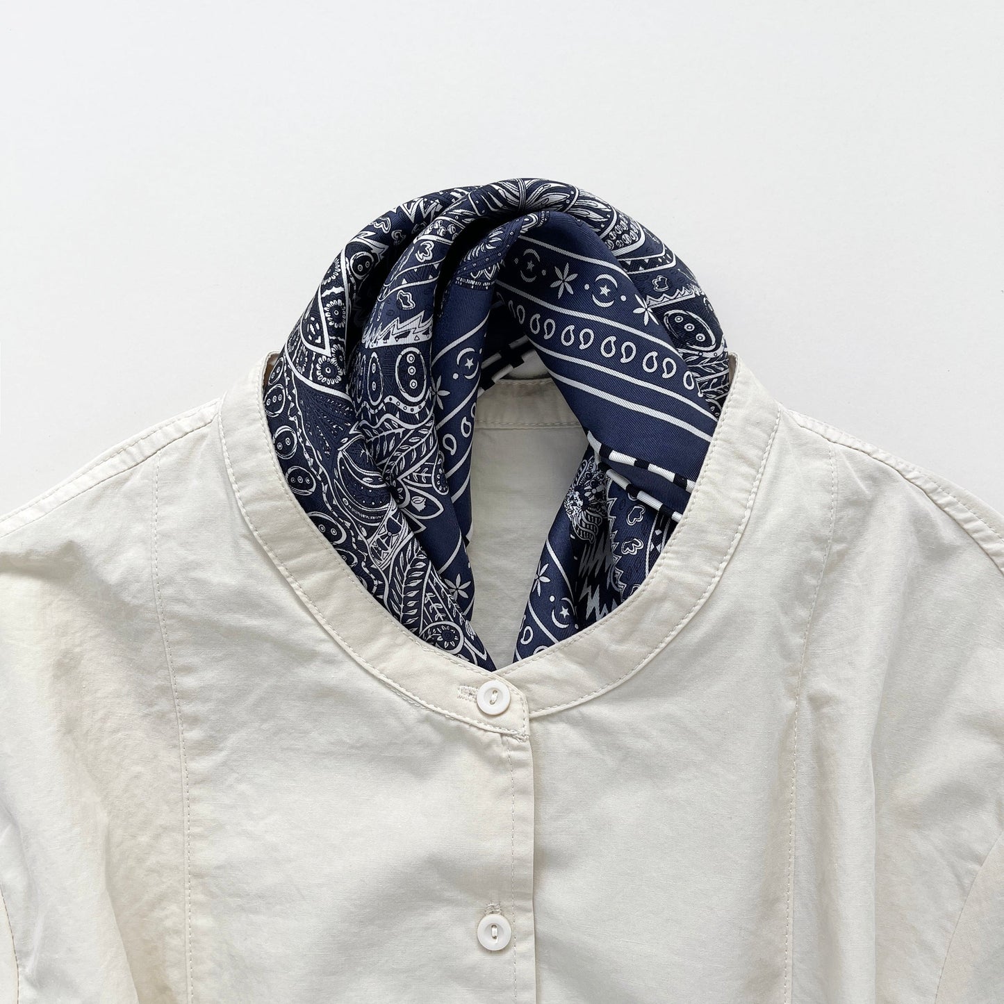 Navy Heritage Paisley Silk Scarf - 53cm Hand-Rolled Unisex Bandana
