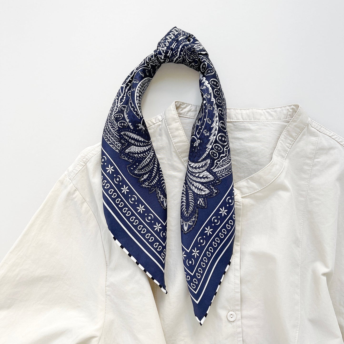 Navy Heritage Paisley Silk Scarf - 53cm Hand-Rolled Unisex Bandana