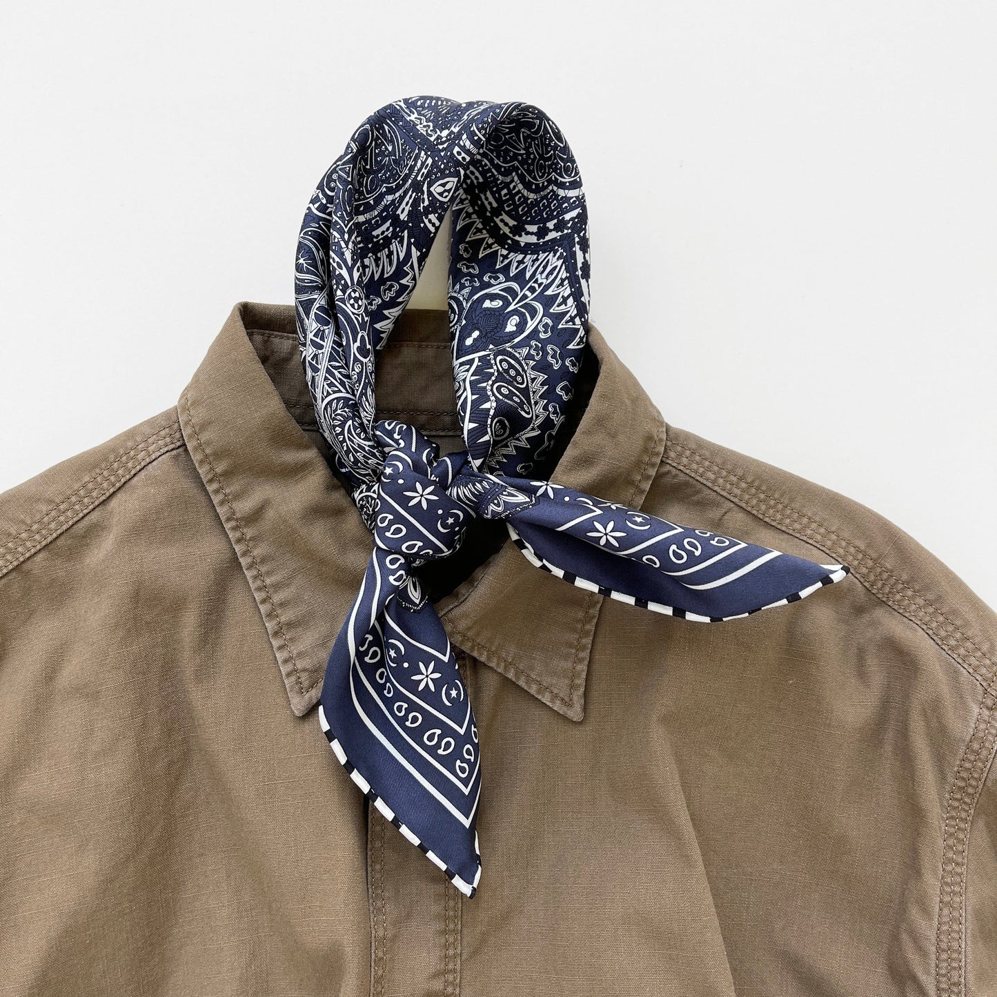 Navy Heritage Paisley Silk Scarf - 53cm Hand-Rolled Unisex Bandana