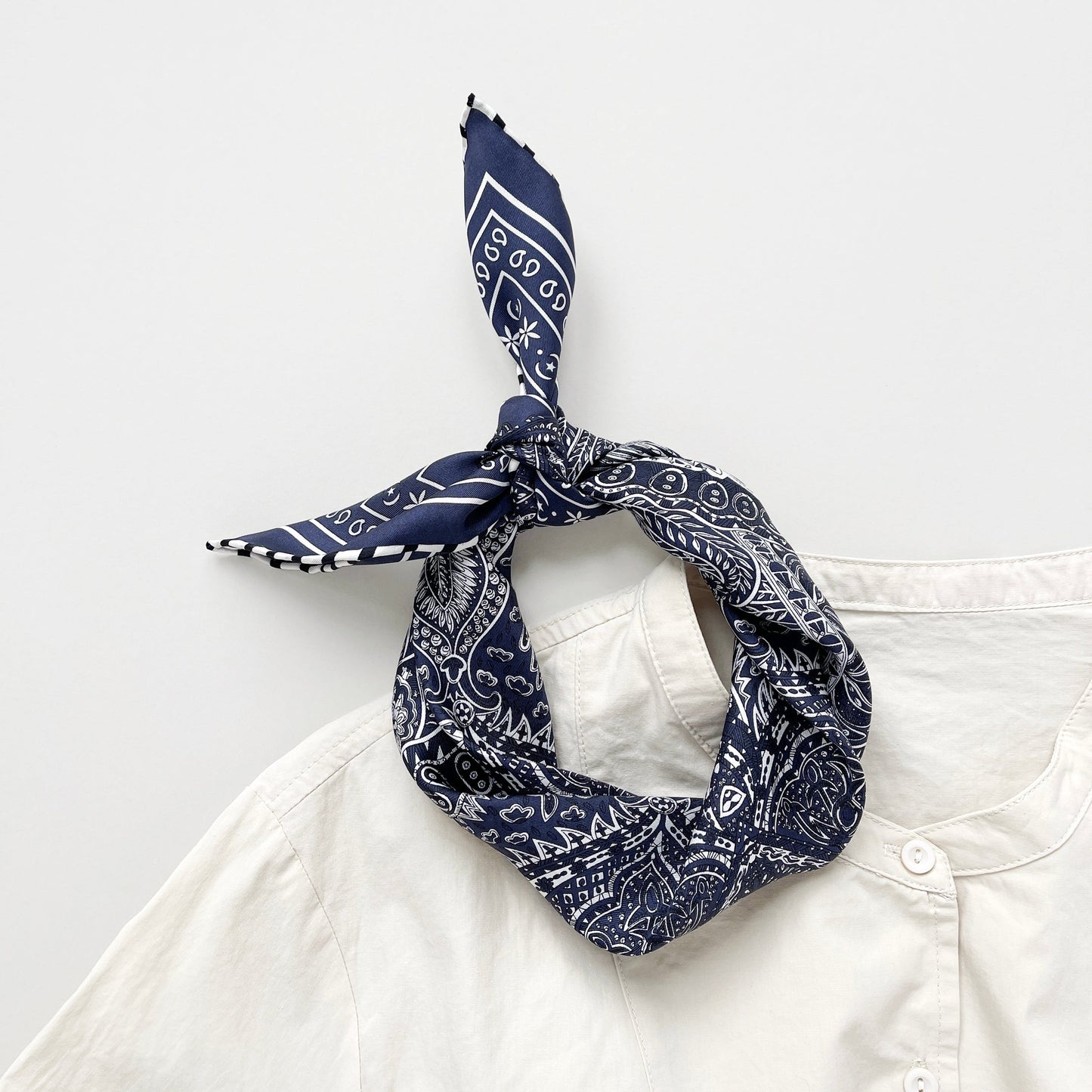 Navy Heritage Paisley Silk Scarf - 53cm Hand-Rolled Unisex Bandana