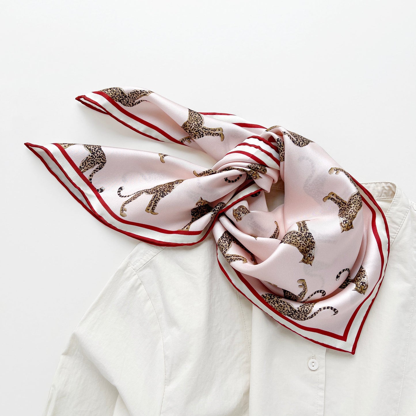 Leopard Chic Silk Scarf - 65cm Hand-rolled Bandana Scarf for Women & Men