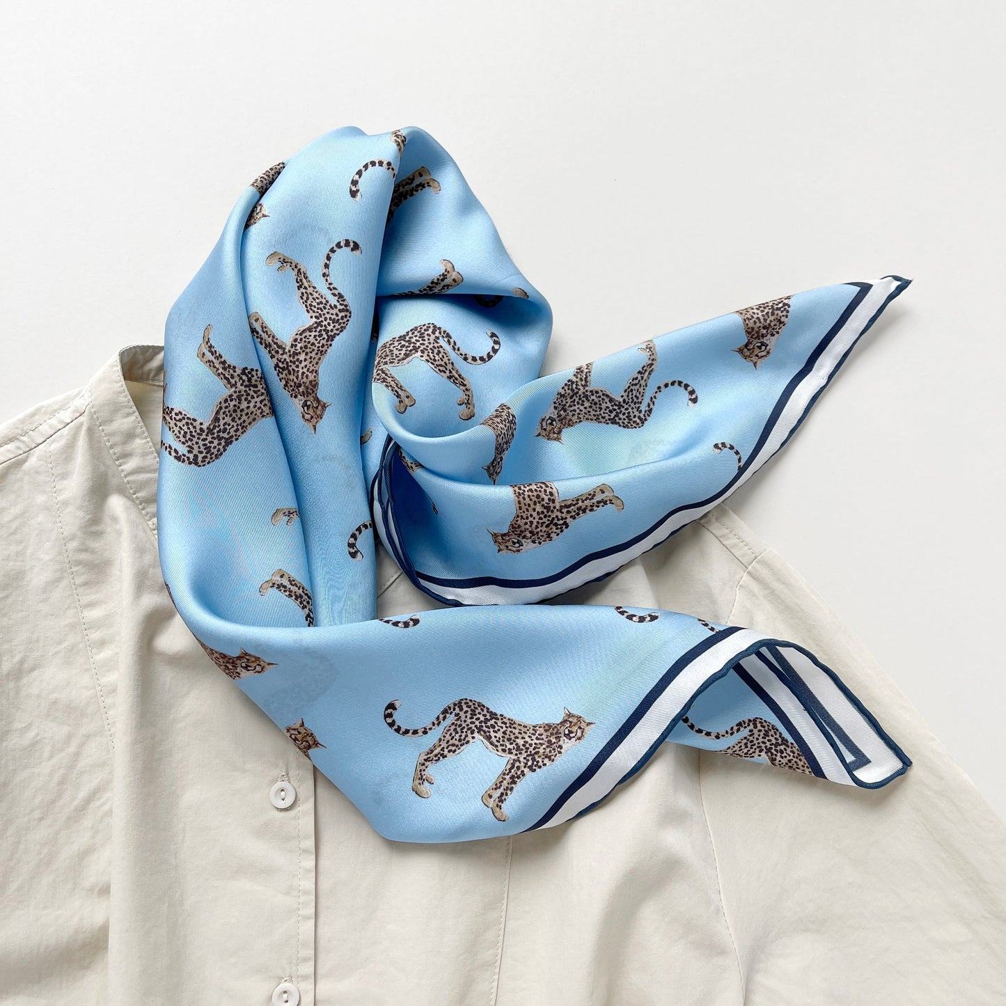 Leopard Chic Silk Scarf - 65cm Hand-rolled Bandana Scarf for Women & Men