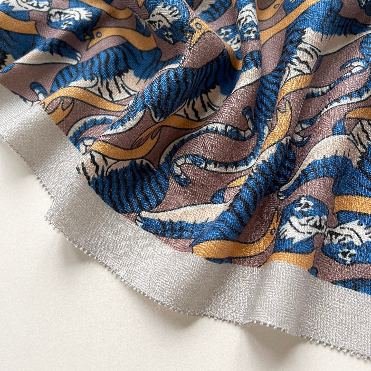 Beige Brown Tiger Reverie Cashmere Silk Scarf - Unisex Neck Scarf