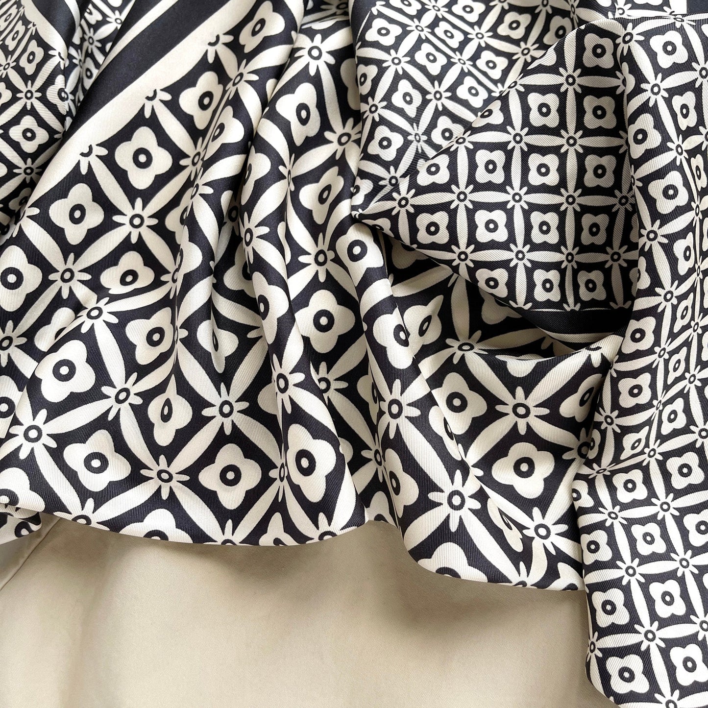 Monochrome Bloom Silk Square Scarf - 90cm Women's Head Scarf