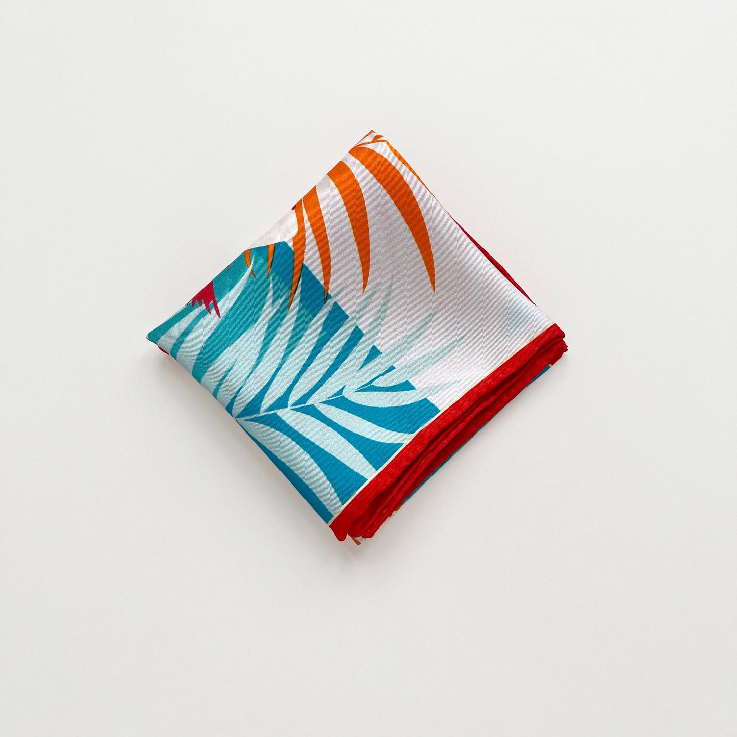 Vibrant Jungle Bloom Silk Scarf - 53cm Double-Sided Print Women's Bandana with Hand-Rolled Edges