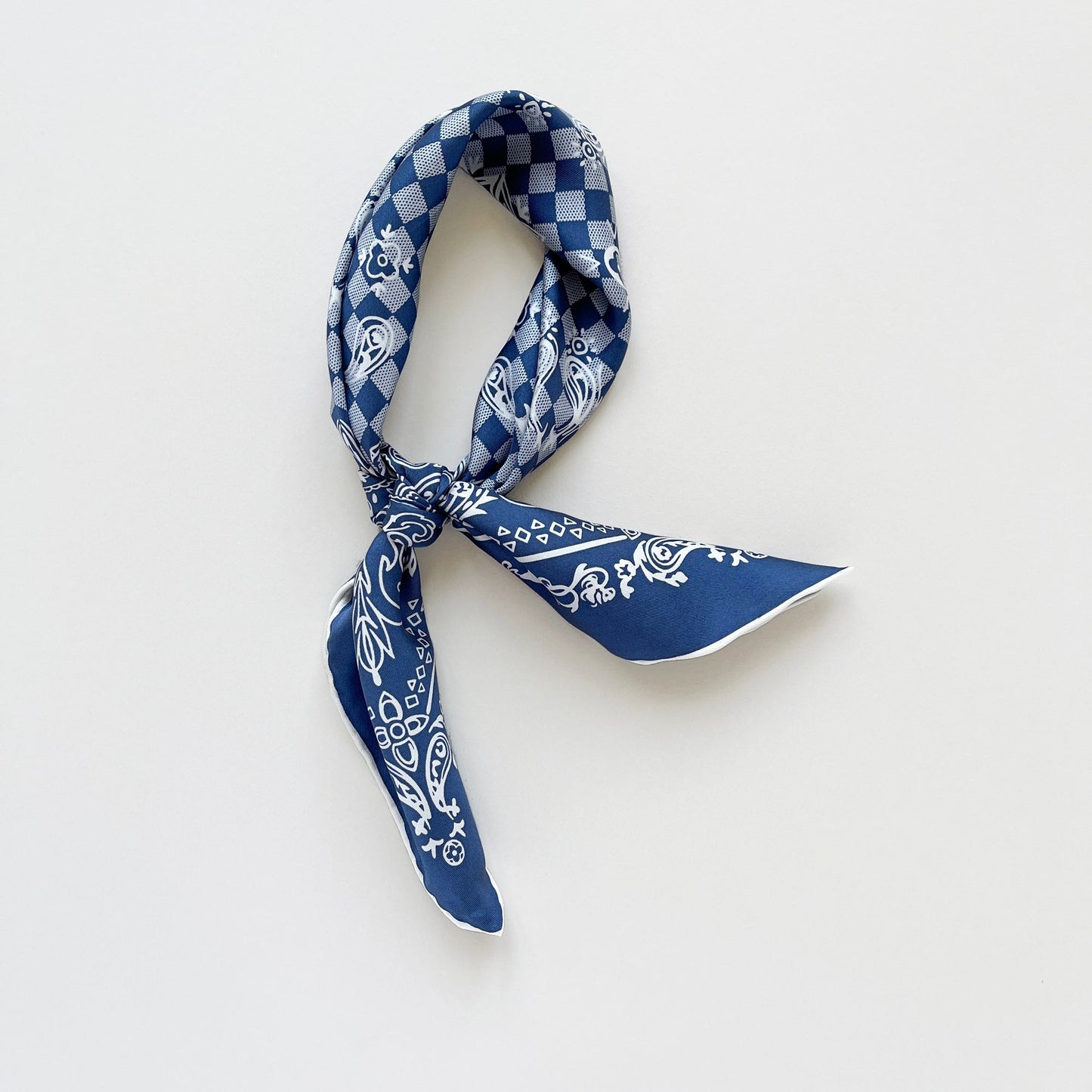 Classic Baroque Check Silk Scarf - 53cm Hand-rolled Men's Bandana Neckerchief