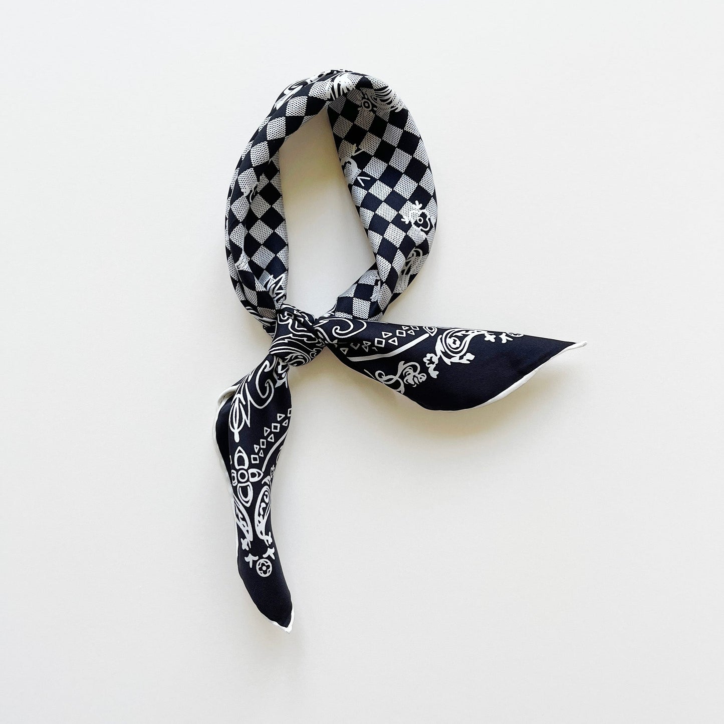 Classic Baroque Check Silk Scarf - 53cm Hand-rolled Men's Bandana Neckerchief