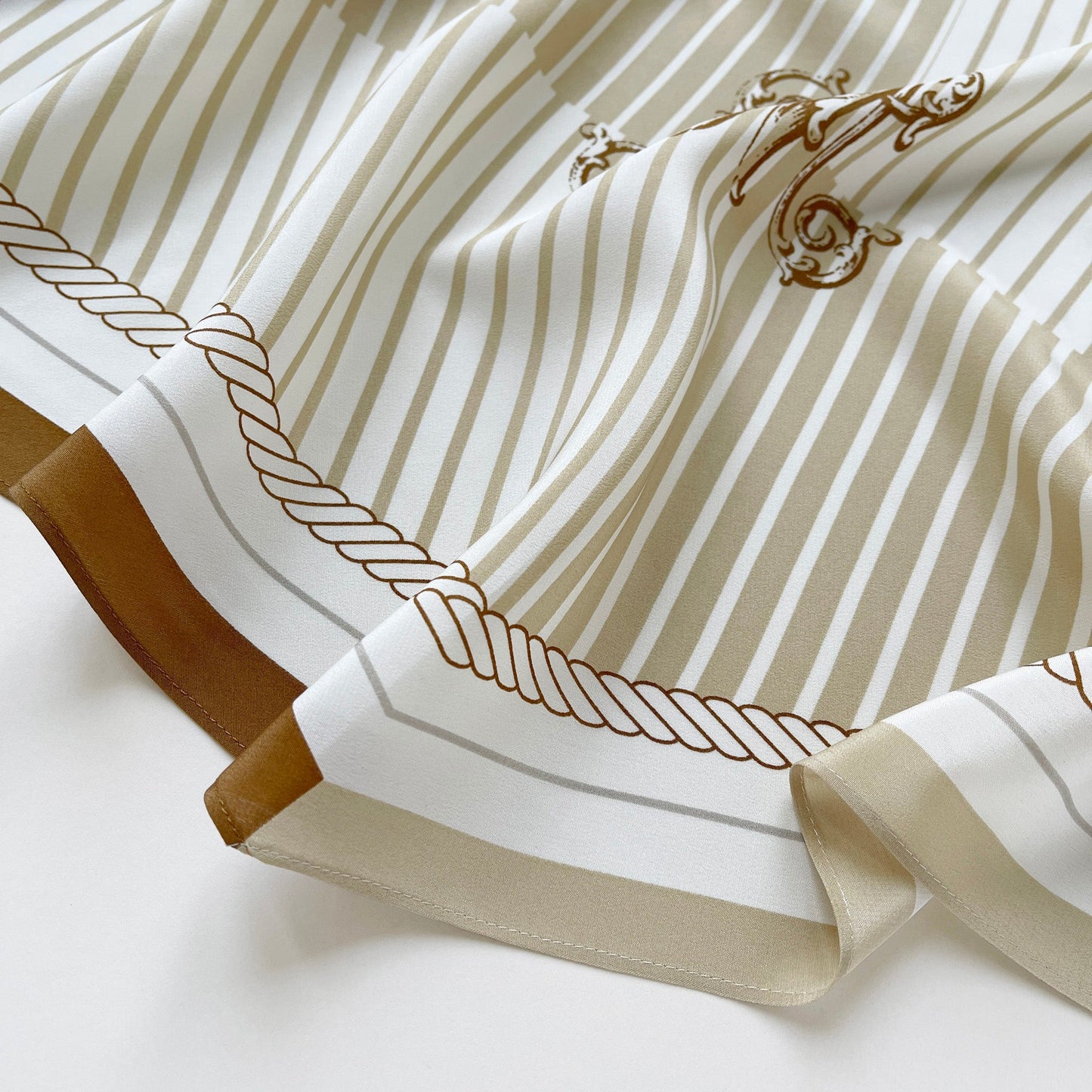 Stripe Monogram Grace Silk Scarf - 100% Silk Crepe de Chine