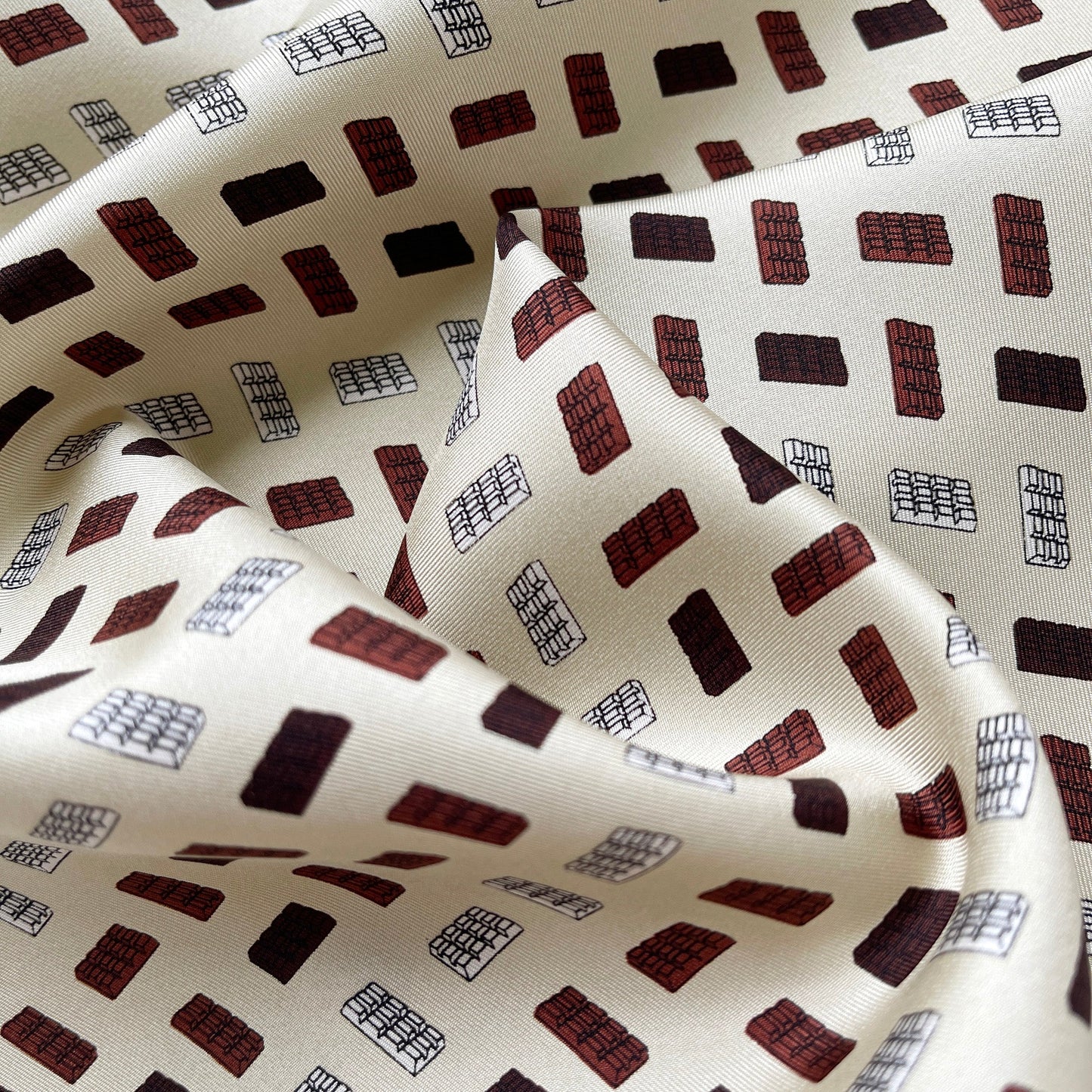 Geometric Chocolate Bar Silk Scarf – Hand-Rolled Neck Scarf for Women & Men