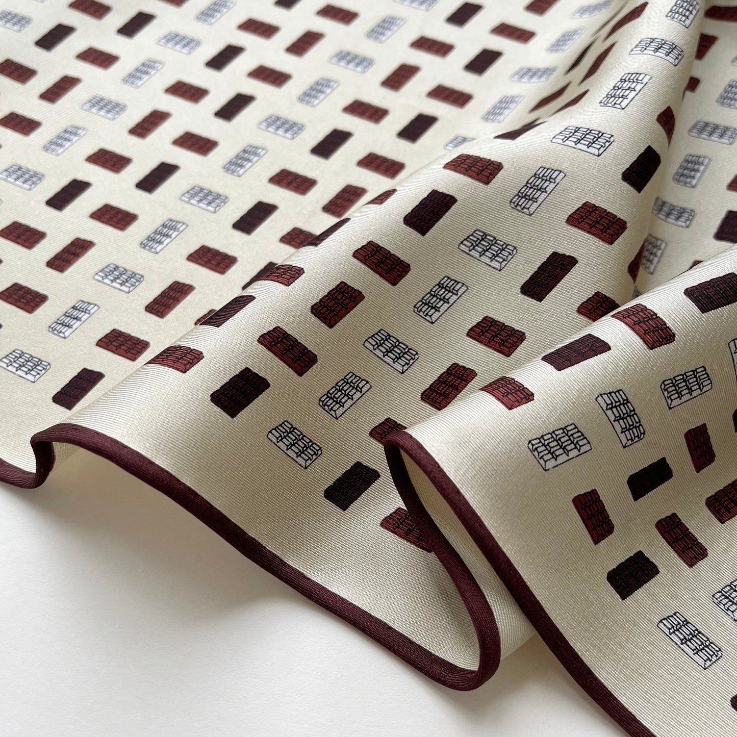 Geometric Chocolate Bar Silk Scarf – Hand-Rolled Neck Scarf for Women & Men