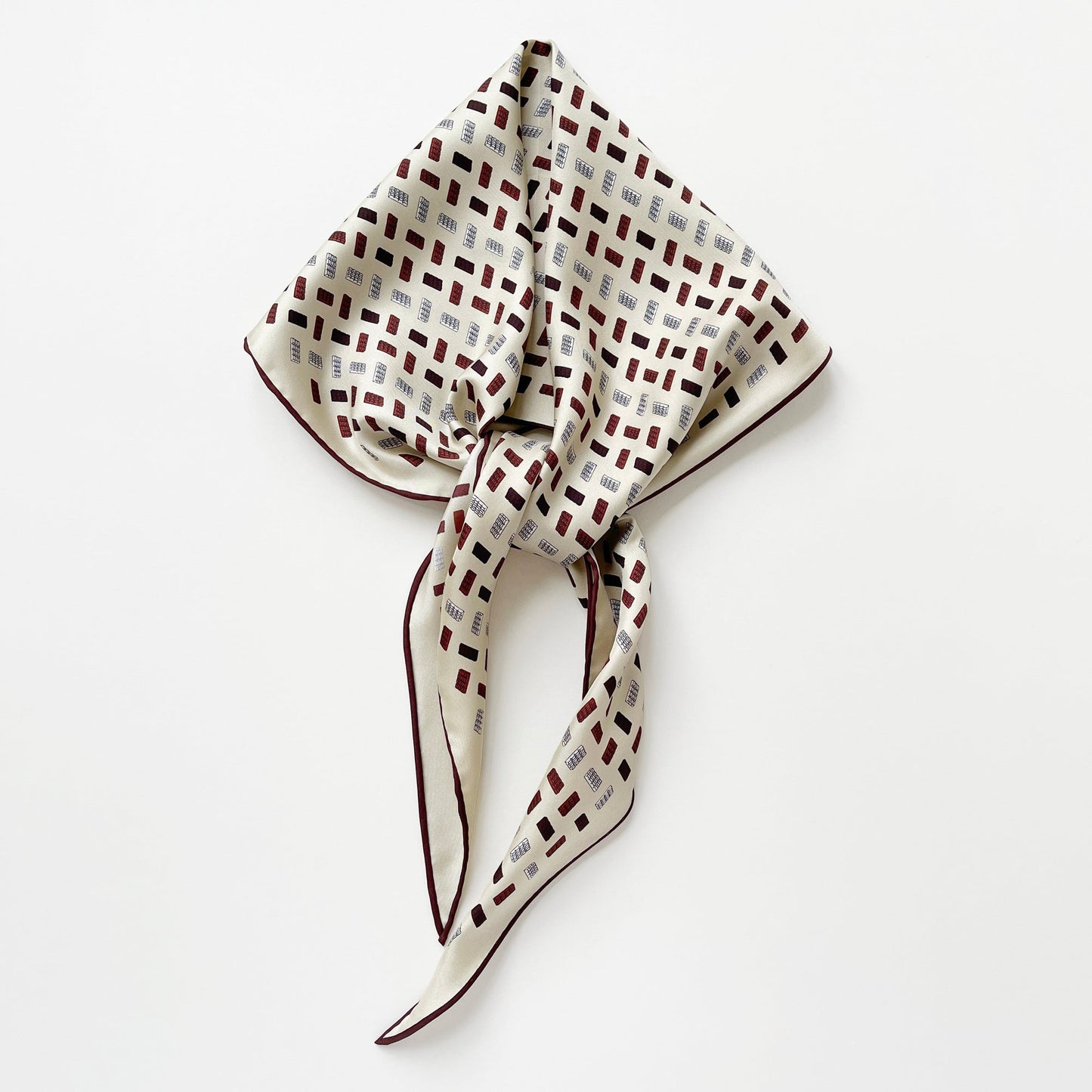 Geometric Chocolate Bar Silk Scarf – Hand-Rolled Neck Scarf for Women & Men