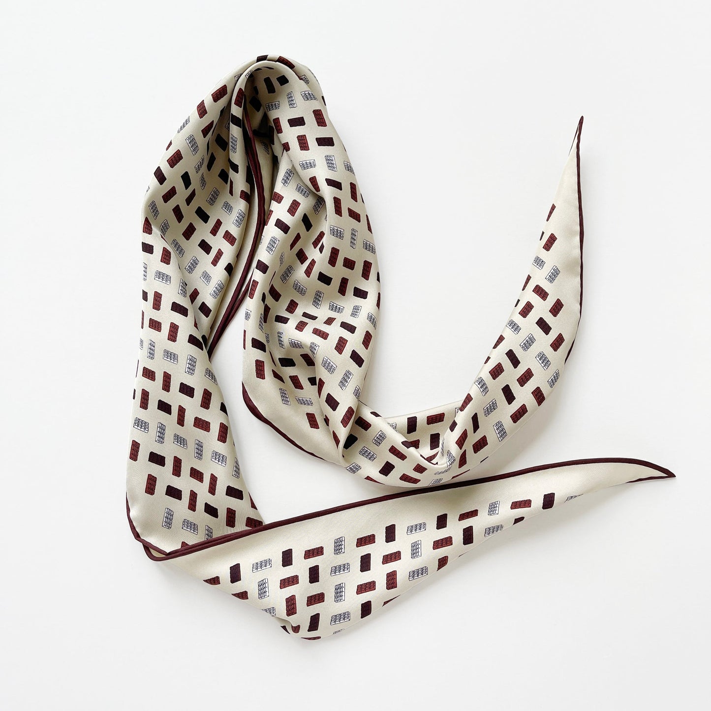 Geometric Chocolate Bar Silk Scarf – Hand-Rolled Neck Scarf for Women & Men