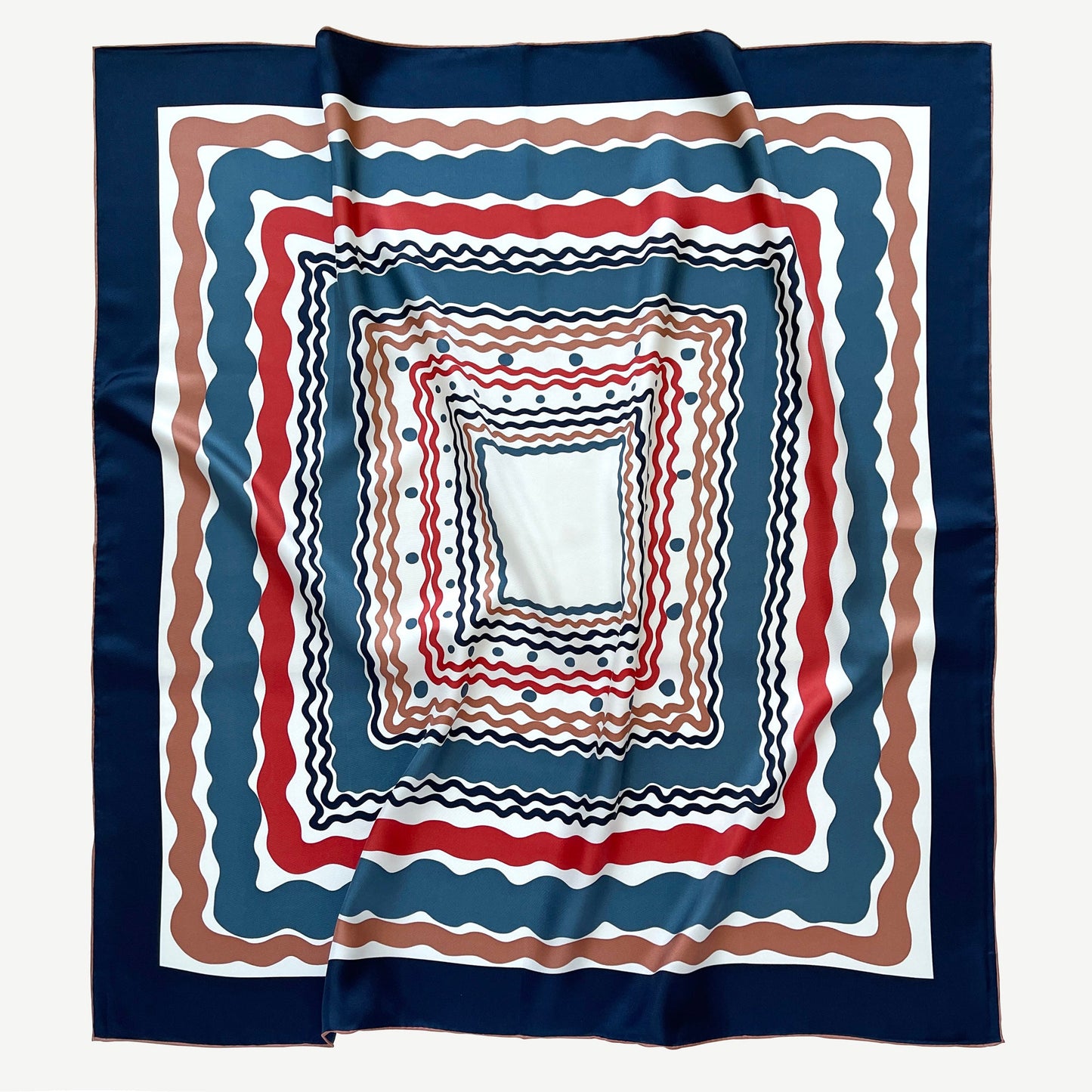 Blue Wave Silk Scarf - 90cm Hand-rolled Women's Head Scarf