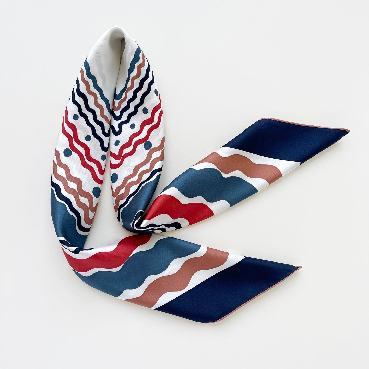 Blue Wave Silk Scarf - 90cm Hand-rolled Women's Head Scarf