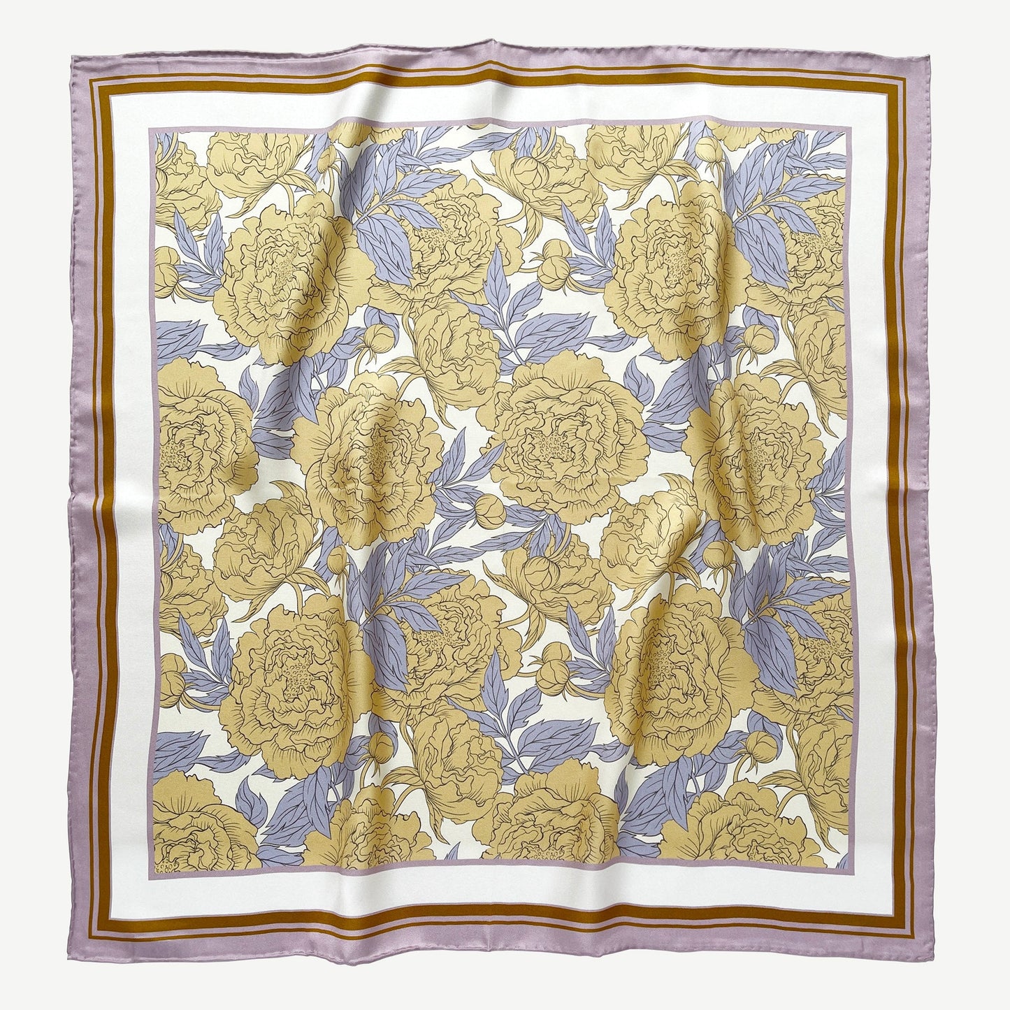 Peony Bloom Silk Scarf – 65cm Hand-Rolled Bandana Scarf