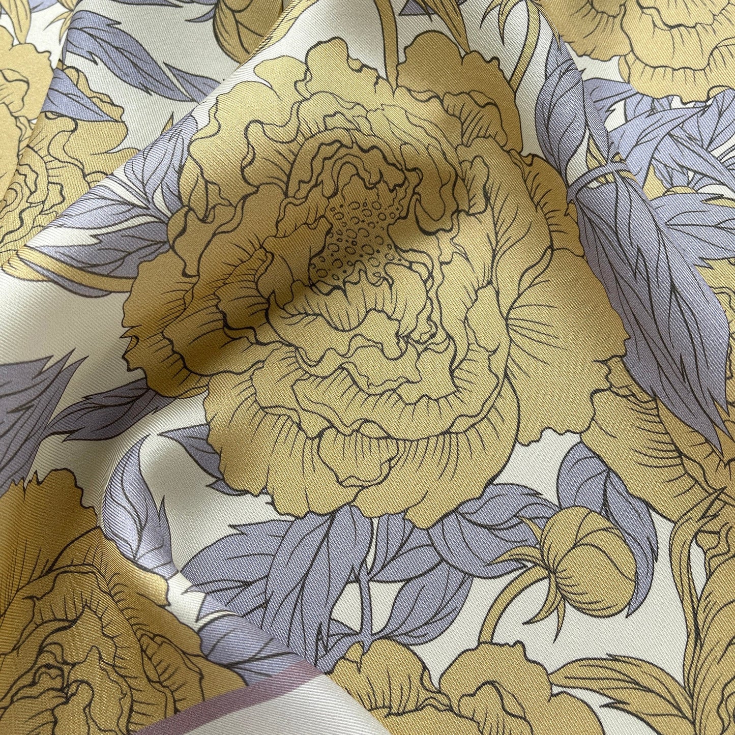Peony Bloom Silk Scarf – 65cm Hand-Rolled Bandana Scarf