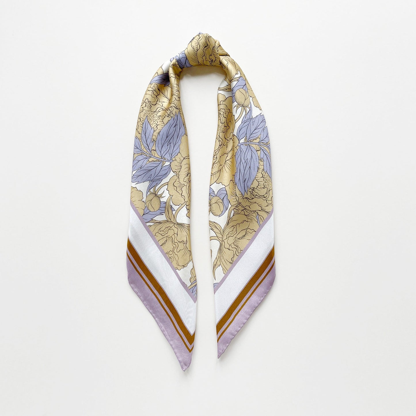 Peony Bloom Silk Scarf – 65cm Hand-Rolled Bandana Scarf