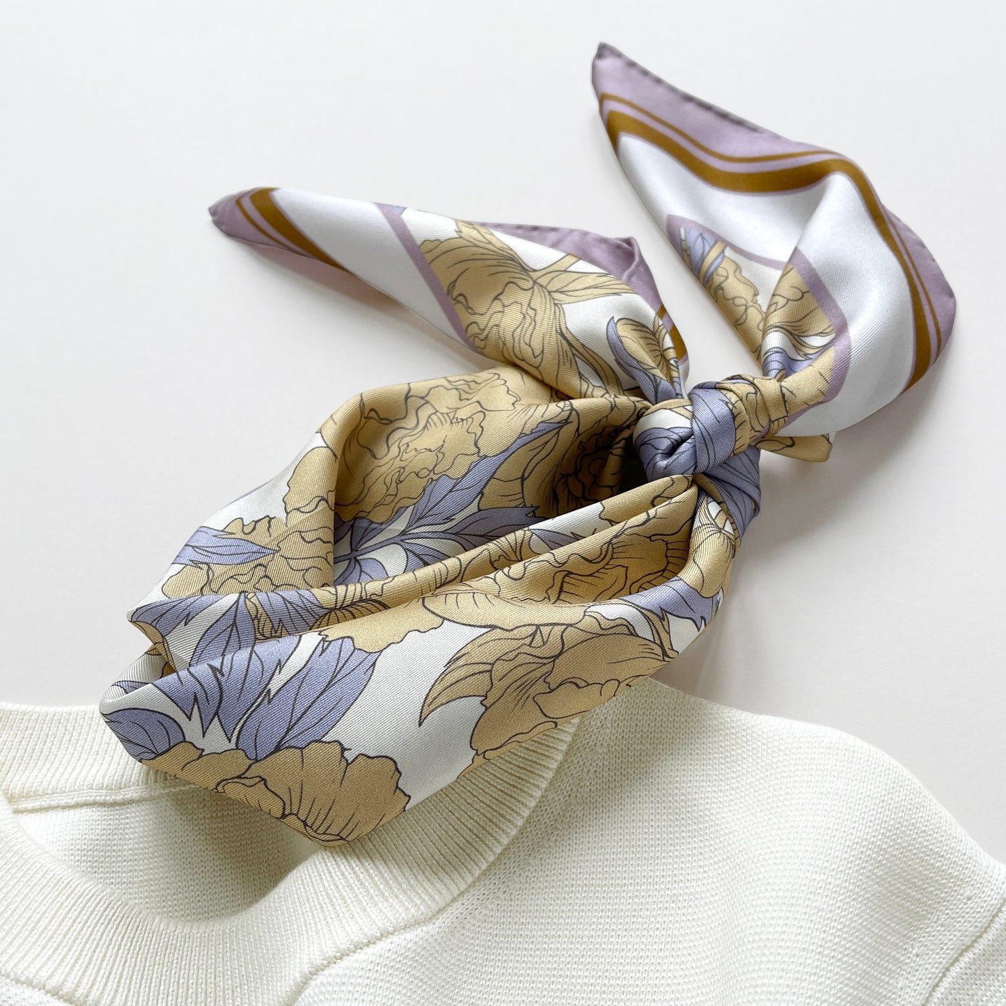 Peony Bloom Silk Scarf – 65cm Hand-Rolled Bandana Scarf