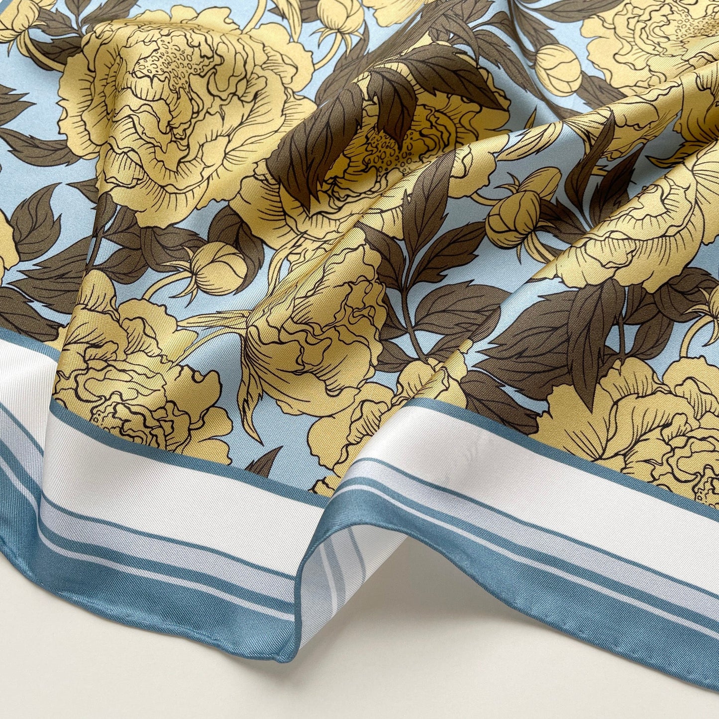 Peony Bloom Silk Scarf – 65cm Hand-Rolled Bandana Scarf
