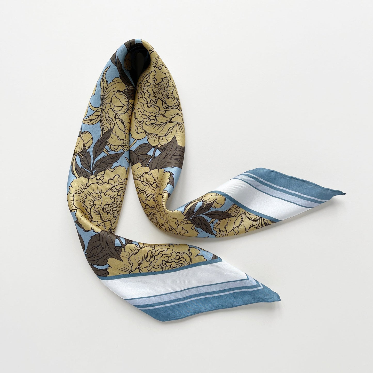 Peony Bloom Silk Scarf – 65cm Hand-Rolled Bandana Scarf