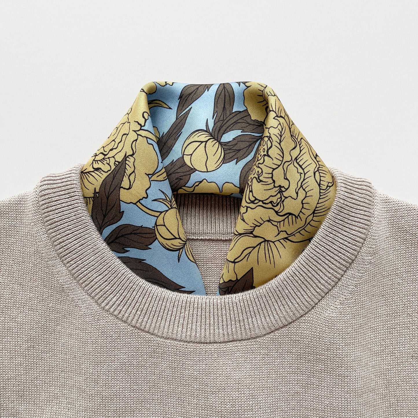 Peony Bloom Silk Scarf – 65cm Hand-Rolled Bandana Scarf