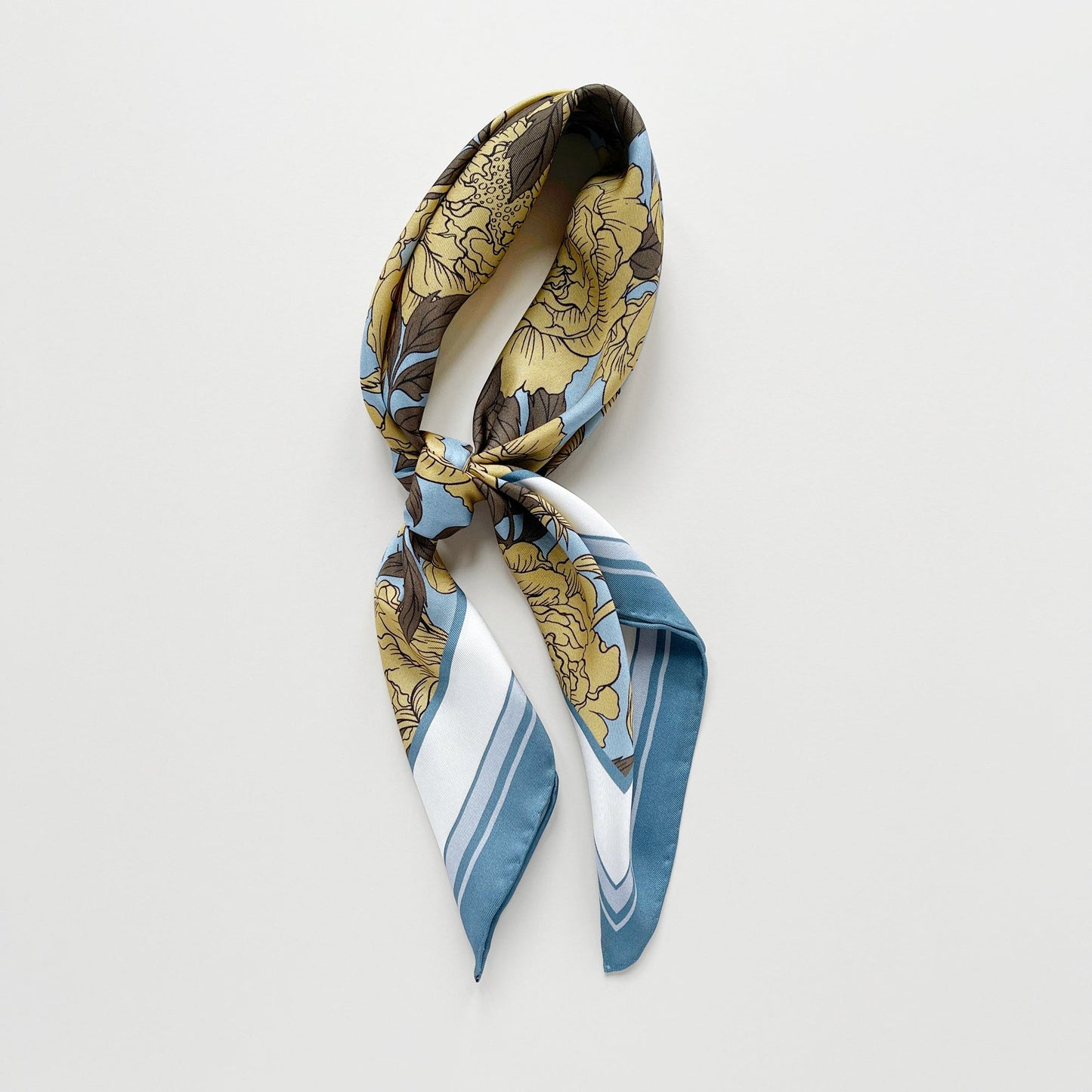 Peony Bloom Silk Scarf – 65cm Hand-Rolled Bandana Scarf