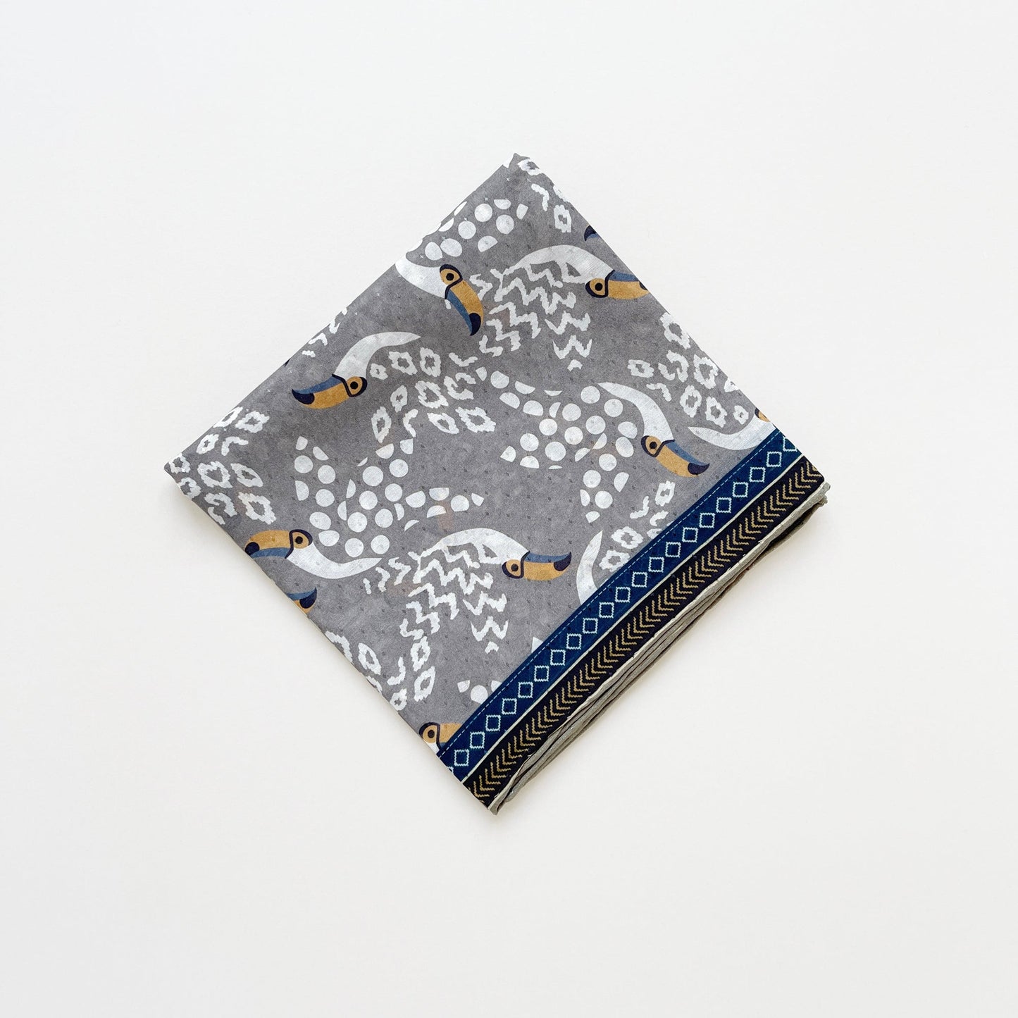 Amazon Toucan Organic Cotton-Silk Scarf - 65cm Hand-Rolled Unisex Square Bandana