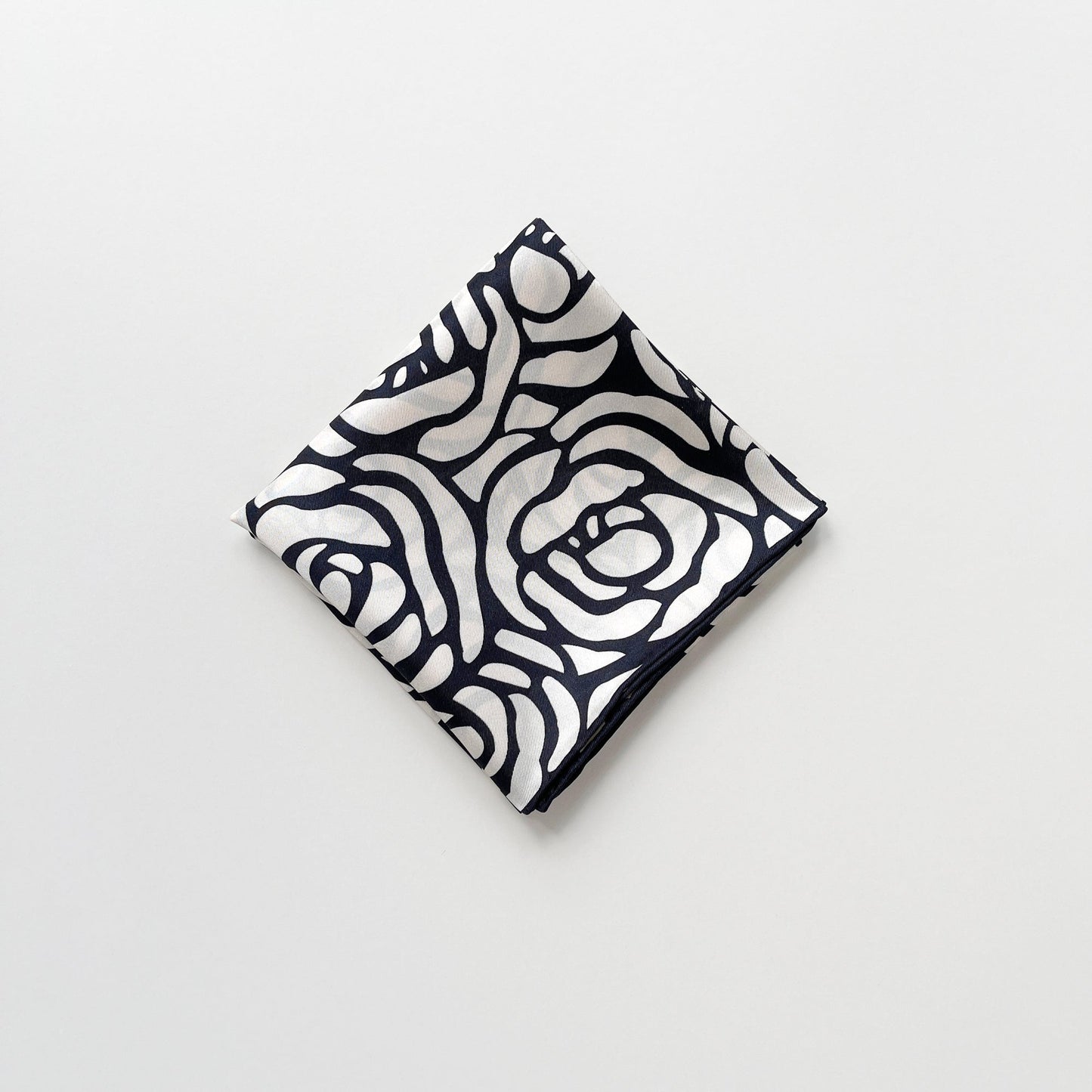 Charcoal Black Abstract Rose Silk Scarf - 65cm Women's Bandana Square with Hand-Rolled Edges