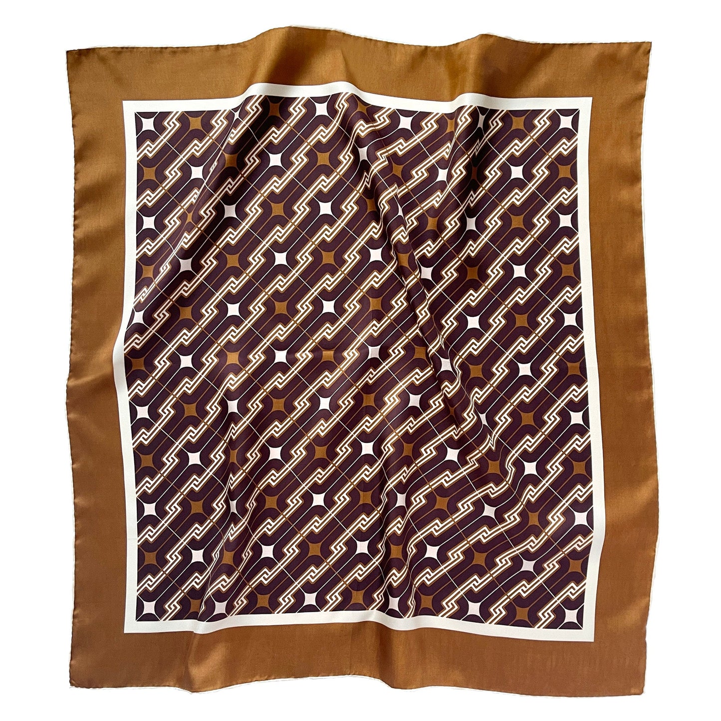 Retro Geometric Silk Square Scarf - 65cm Double-Sided Print Men's Neckerchief with Hand-Rolled Edges