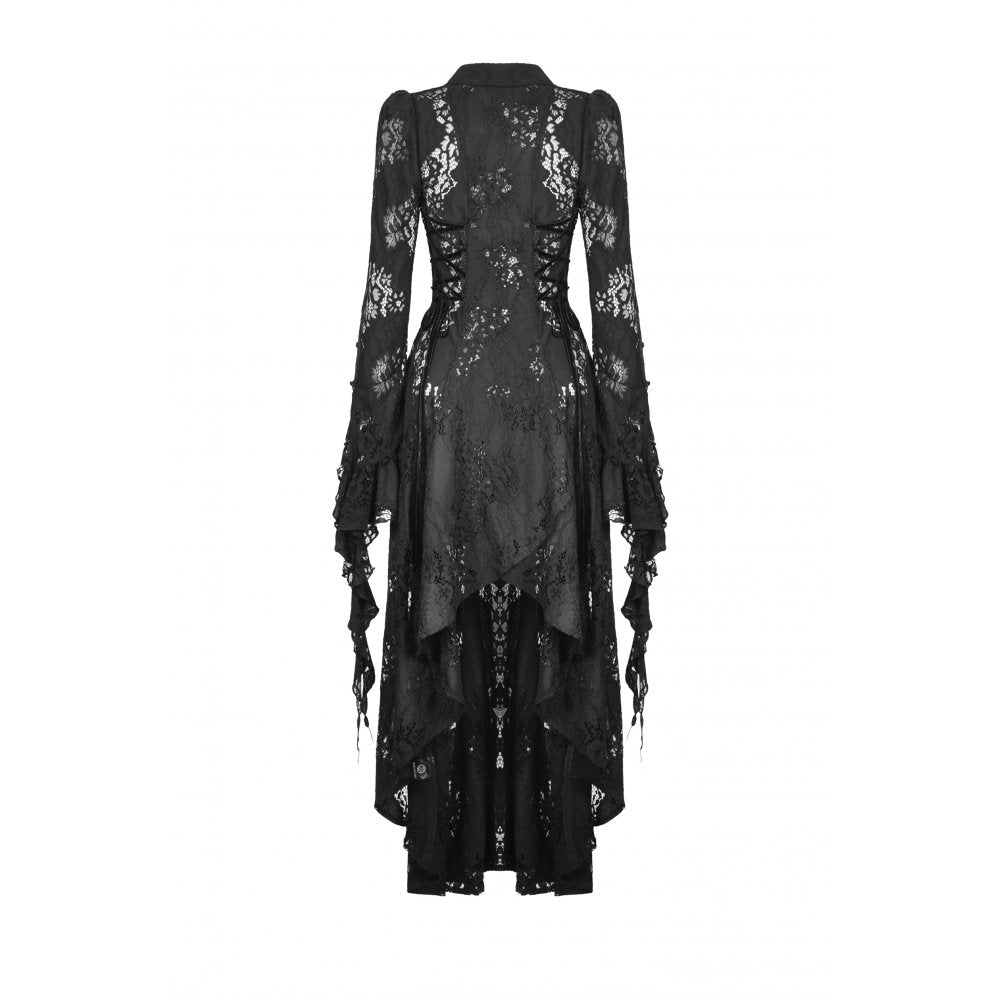 Dark In Love Livvy Lace Coat - Women's Gothic Jacket with Pointed Collar and Ruffles