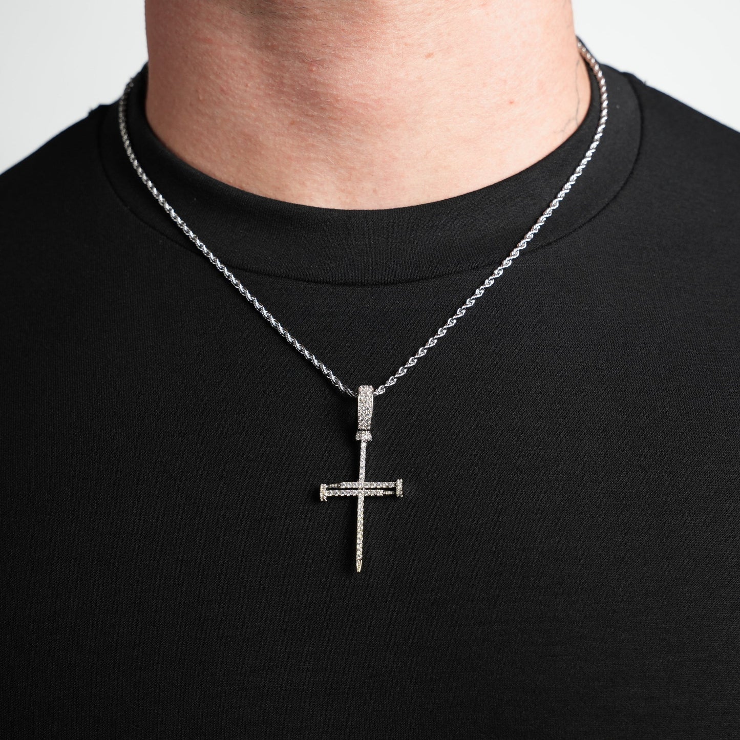 Iced Nail Cross Pendant (Silver)