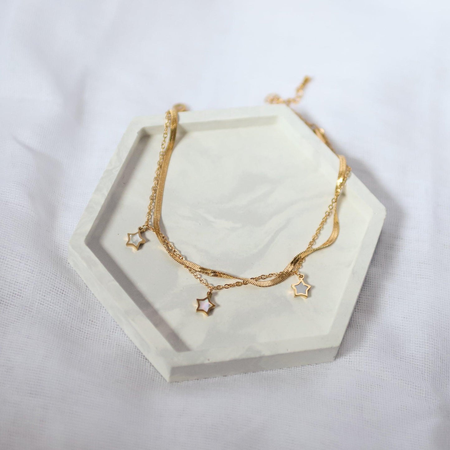 Naledi Mother Of Pearl Star Anklet | 18K Gold Plated