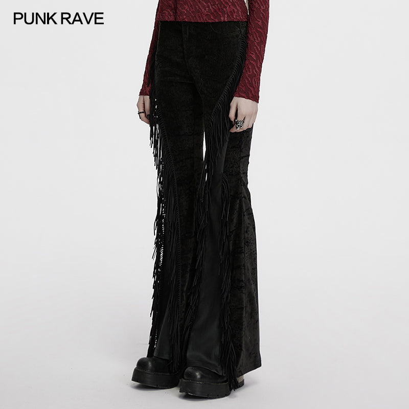 Punk Rave Morrigan Wasteland Tassel Flare Goth Pants In Black