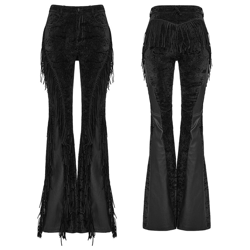 Punk Rave Morrigan Wasteland Tassel Flare Goth Pants In Black