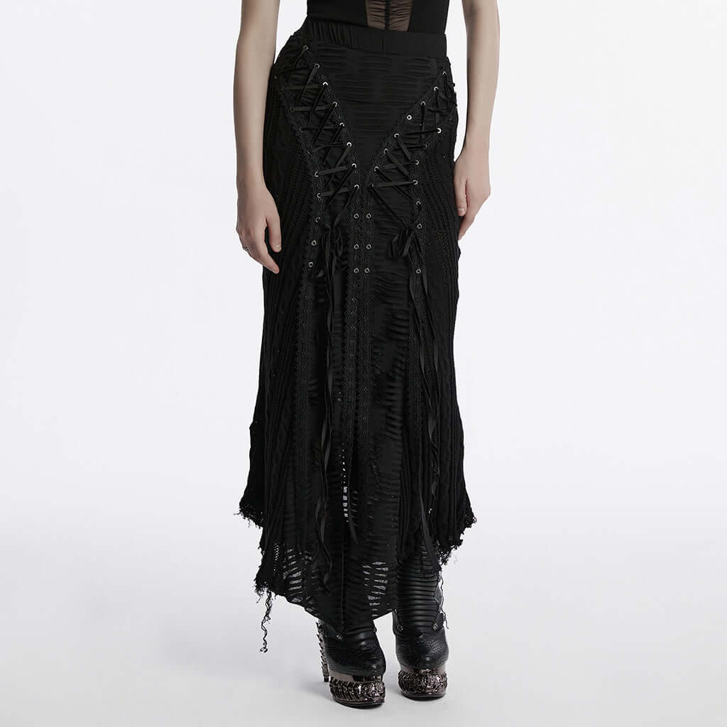 Punk Rave Anastasia Gothalyptic Knitted Fishtail Skirt with Lace Up Features