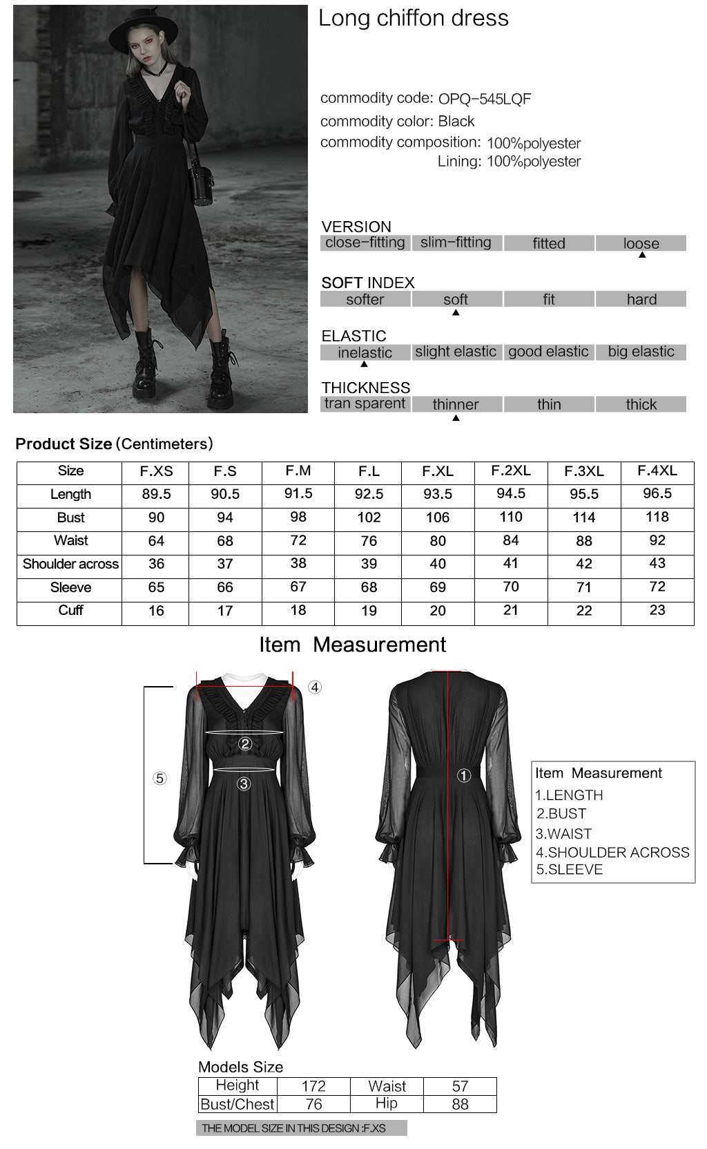 Punk Rave Angelina Chiffon Long Sleeve Handkerchief Dress