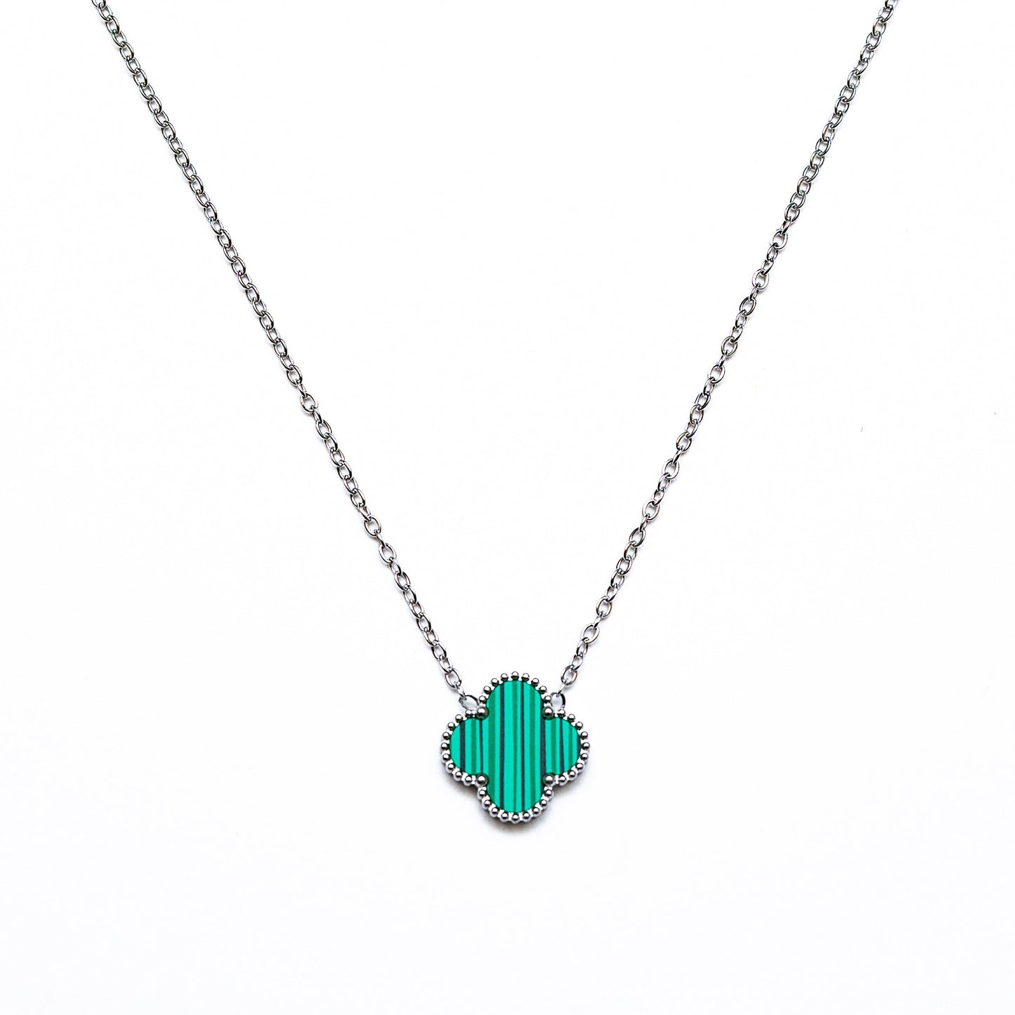 Silver Single Clover Necklace (Green)