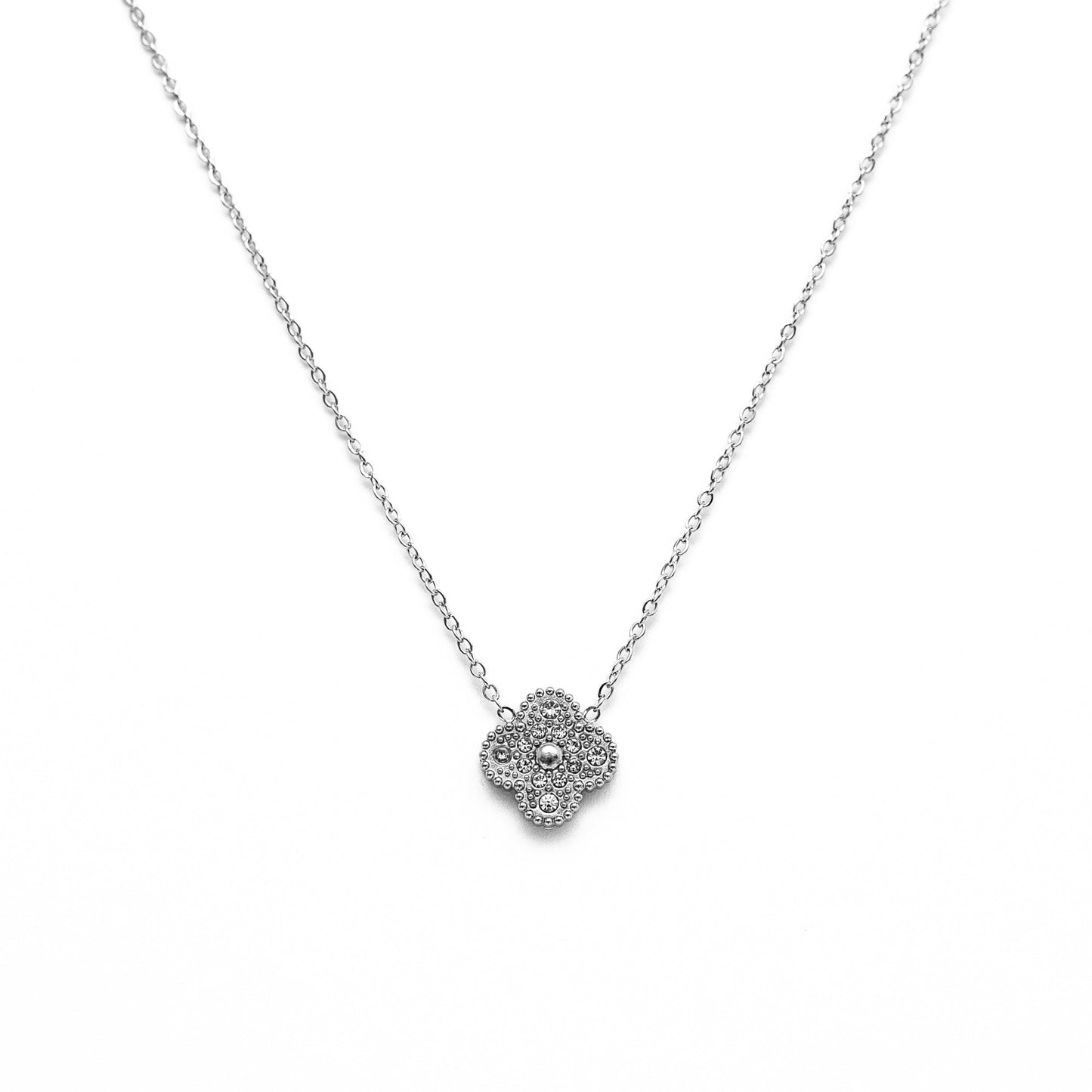 Diamond Single Clover Necklace (Silver)