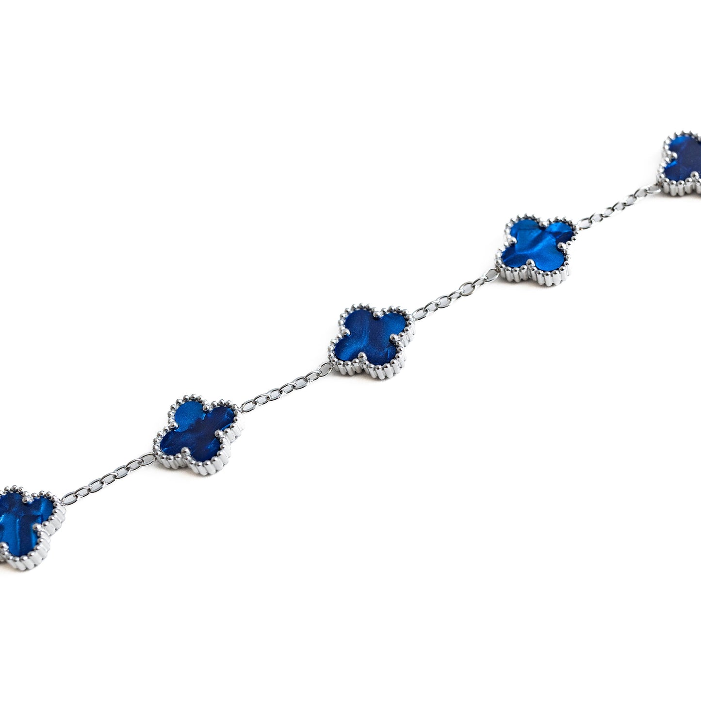 Silver Pearl Clover Bracelet (Navy)
