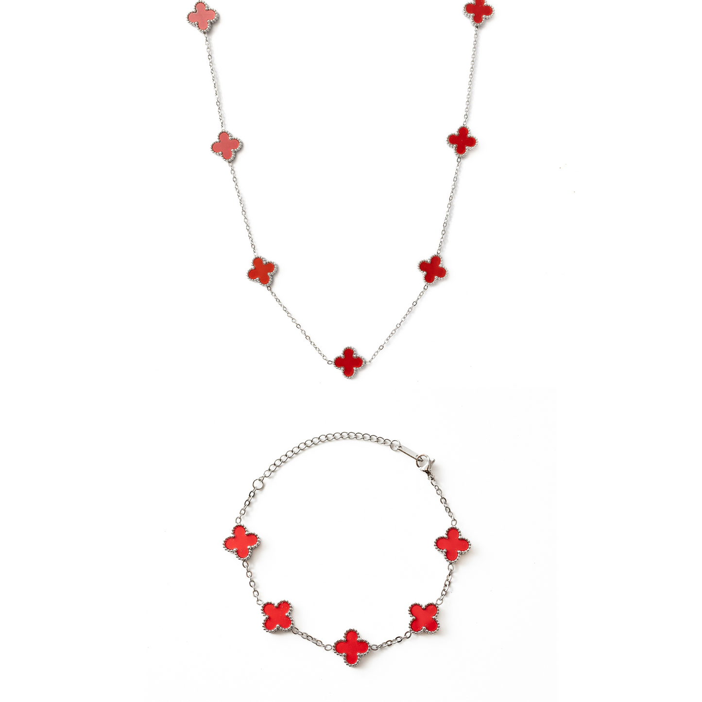 Clover Set (Silver/Red)