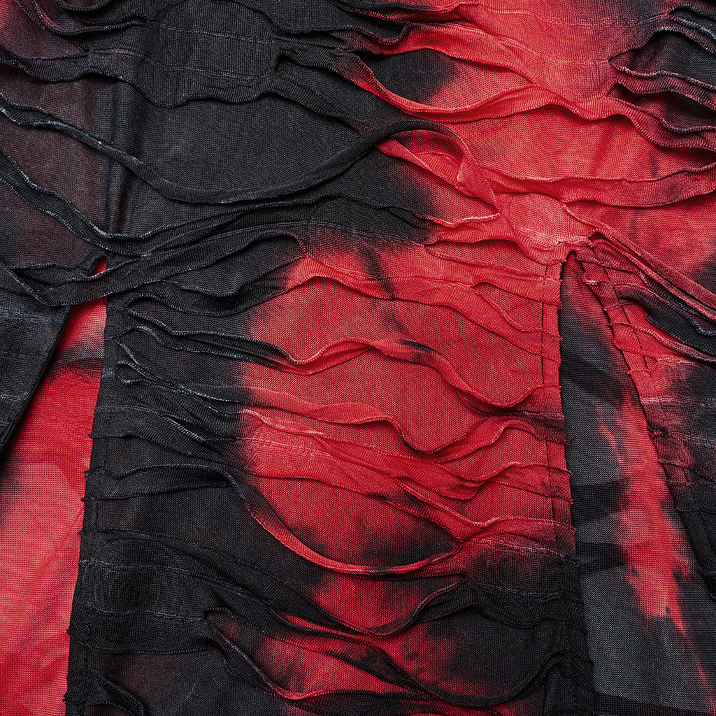 Punk Rave Ebril Red and Black Distressed Look Maxi Dress