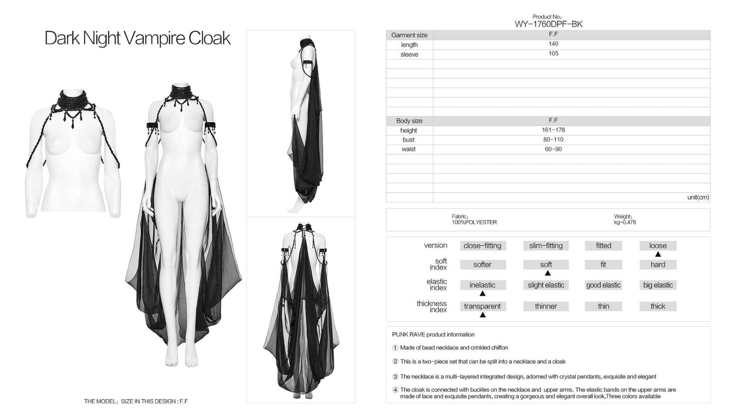 Punk Rave Dark Night Vampire Cloak in Black