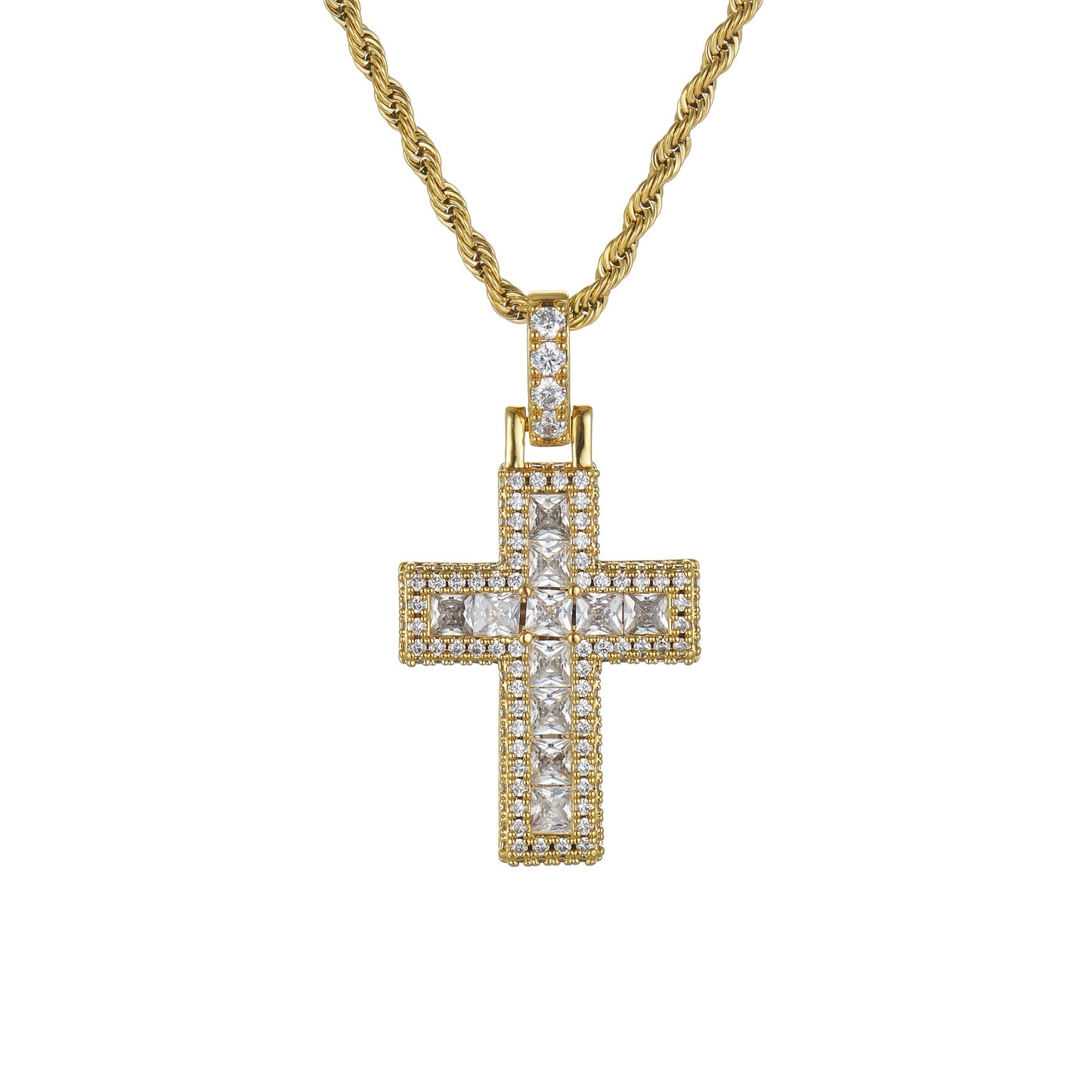 Iced Baguette Cross Pendant (Gold)