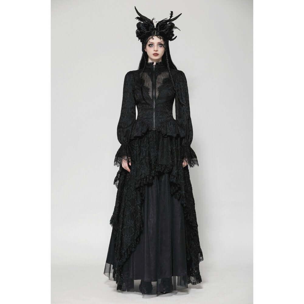 Dark in Love Felicity Gothic Lacey Zip Up Tailcoat Shirt