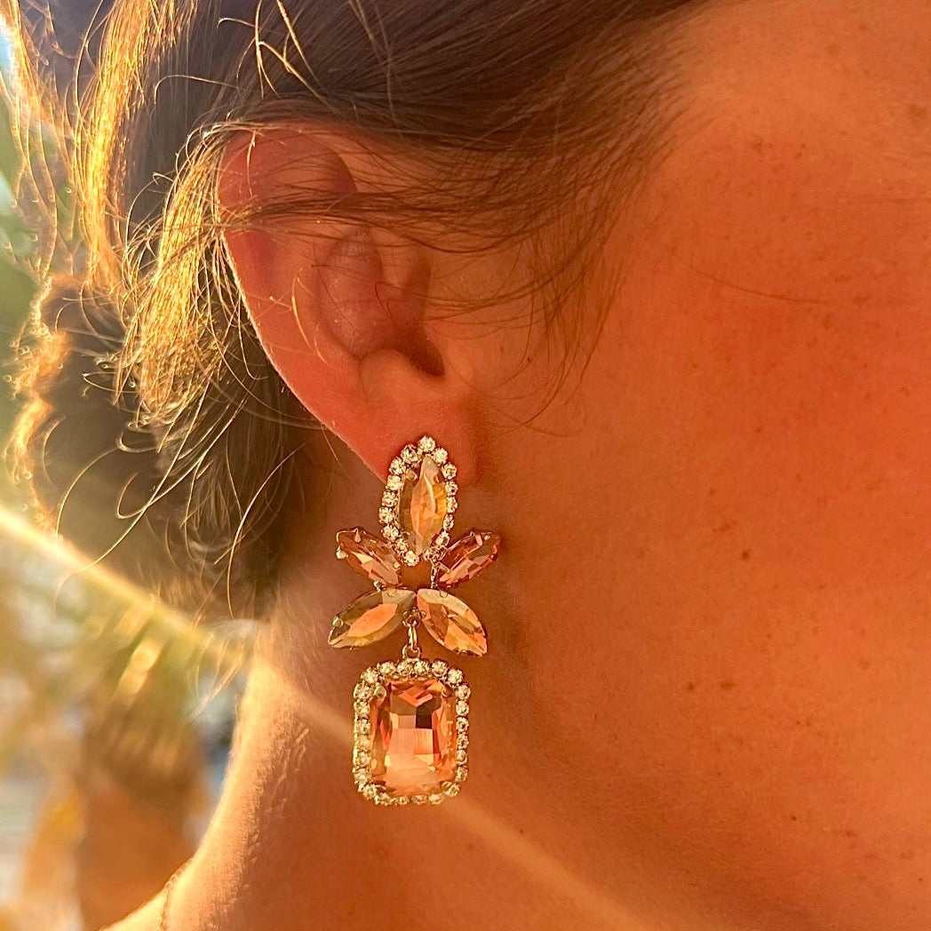 Analucia Peach Statment Jewel Earrings