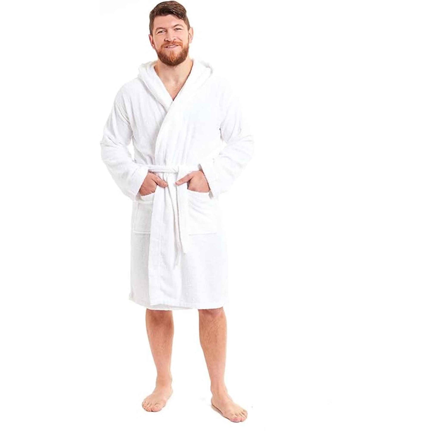 Men's Bamboo Hooded Bath Robe Ultra Absorbent Towelling Dressing Gown for Hotels Gyms Spas with Soft Breathable Cotton Blend Quick Dry Grey White by Sock Stack